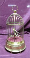 Antique German musical bird in cage. 12.5" tall