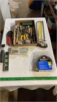 Drain pipe auger, hand tools, hand saw, sockets,