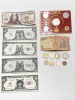 Faux Funny Bills, Foreign Money, Coins
