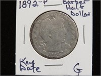 1892 P BARBER HALF DOLLAR KEY DATE 90%