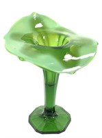 Green Jack In The Pulpit Vase w/ Opalescent Edge