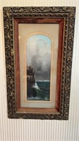 Antique original oil pastel painting ocean waves