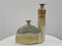 2 Studio Stoneware Pottery Vases
