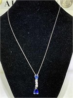 New Sterling Silver Necklace with Blue and Clear