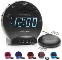 NEW $63 Dual Alarm Clock w/Vibrating Bed Shaker