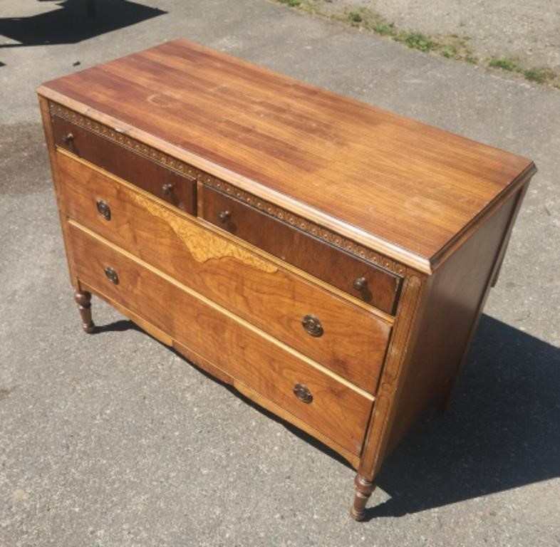 Vintage 4-Drawer French Walnut Vanity/Dresser,