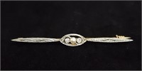 Vintage 14KT Gold With Diamonds Bar Brooch