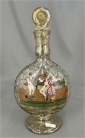 Decorated wine bottle w/ painted scene - marigold
