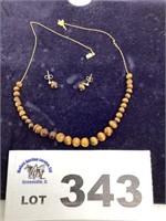 EYE OF TIGER BEAD NECKLACE AND EARRINGS