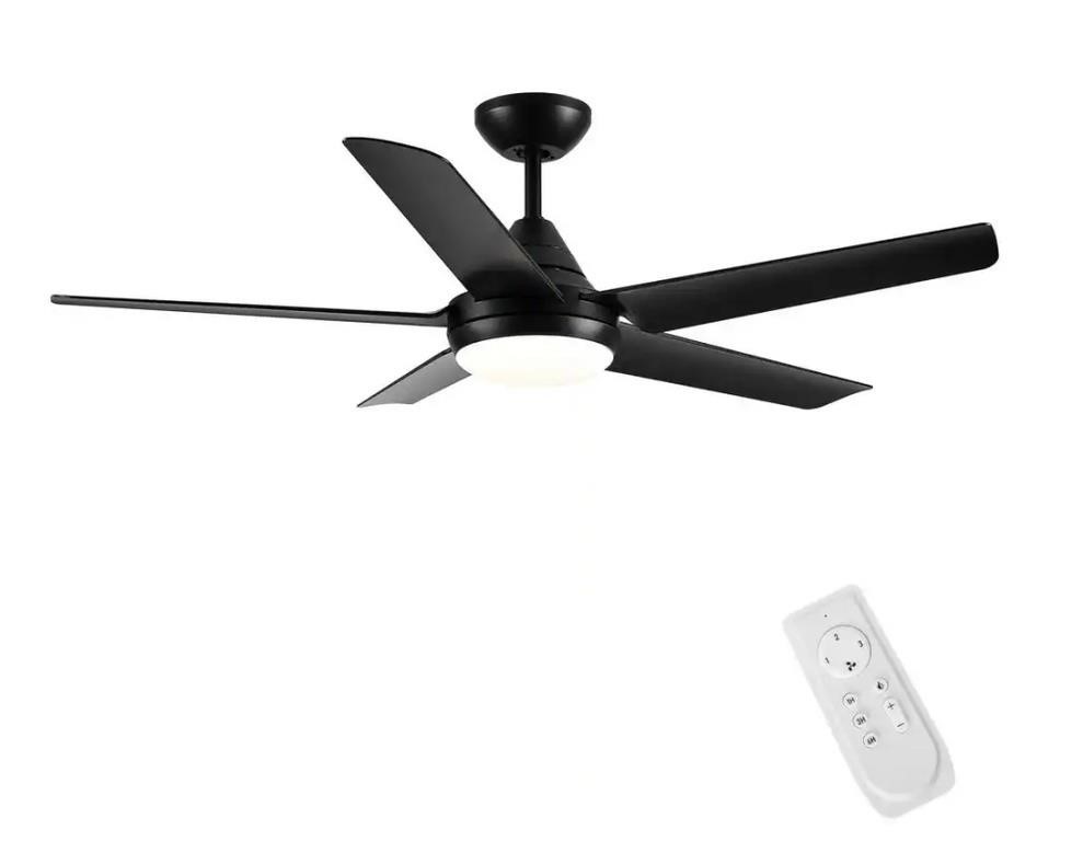 48 in. LED Indoor Matte Black Ceiling Fan with