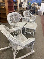 Antique Wicker love seat, 2 rockers and small