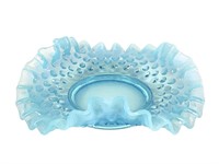 Small Opalescent Blue Hobnail Dish Ruffle Edge