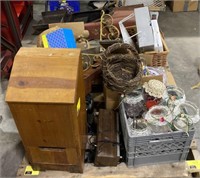 Pallet lot of household items including shelves,