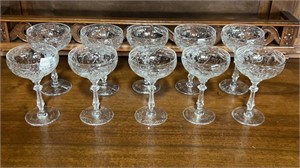 Ten Bristol Rock Sharpe Crystal Champagne Glasses