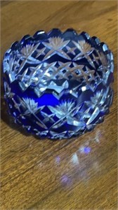 Cobalt Cut to Clear Lead Crystal Bowl