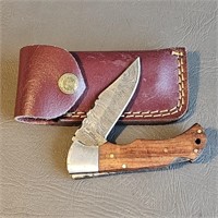 Damascus Knife with Leather Sheath