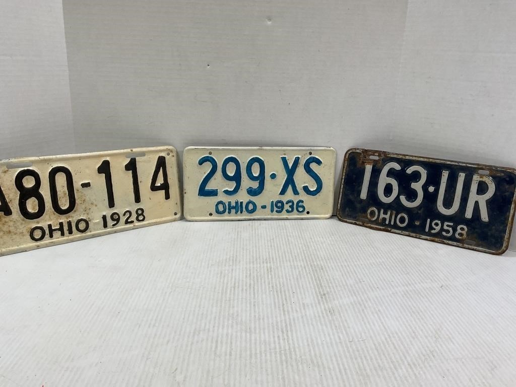 OHIO 1928, 1936 & 1958 LICENSE PLATES
