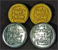 4 Vintage Western Pacific Railroad Uniform Buttons
