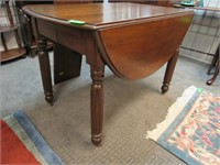 Antique Drop-Leaf Solid Wood Table, Walnut Finish,