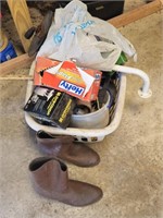 Rubber boots and basket w/ other items