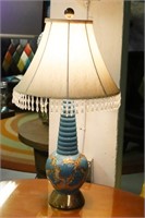 1950s Turquoise & Gold Pottery Lamp