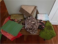Basket of Assorted Fabric, Linens, Pillow, etc