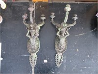 pair of antique bronze wall sconces