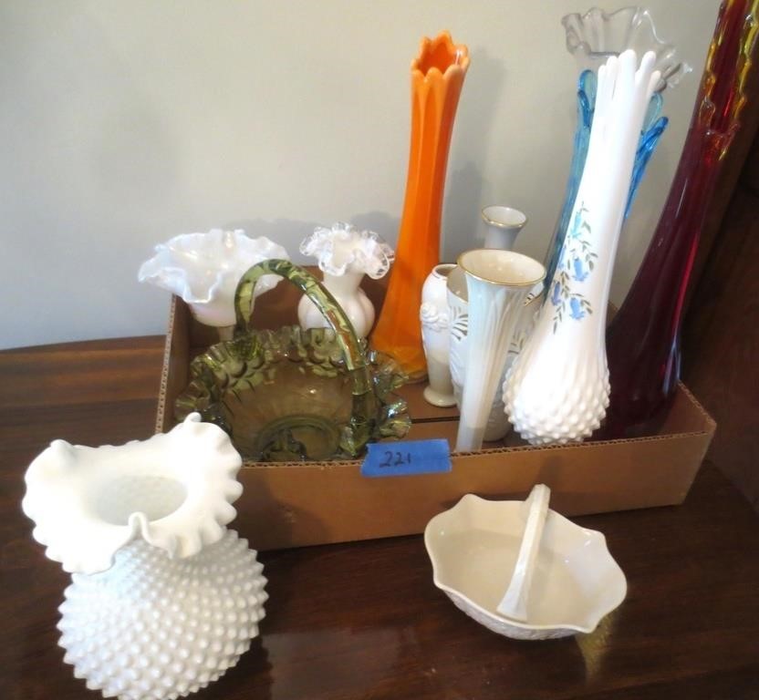 Vases, glass basket, misc