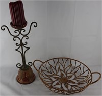 Wrought Iron Candlestick + Bowl Decor