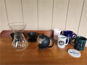 Coffee.  Carafe. Cups.
