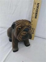 Solid wood bulldog statue