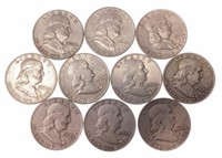 (10) 1960 Benjamin Franklin Silver Half Dollars