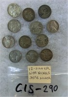 C15-290  12 silver war nickels various dates &