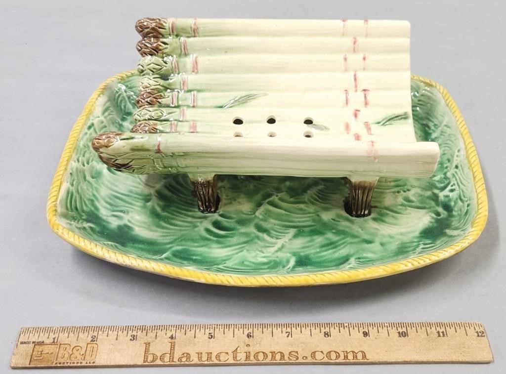 Antique Majolica Asparagus Serving Tray