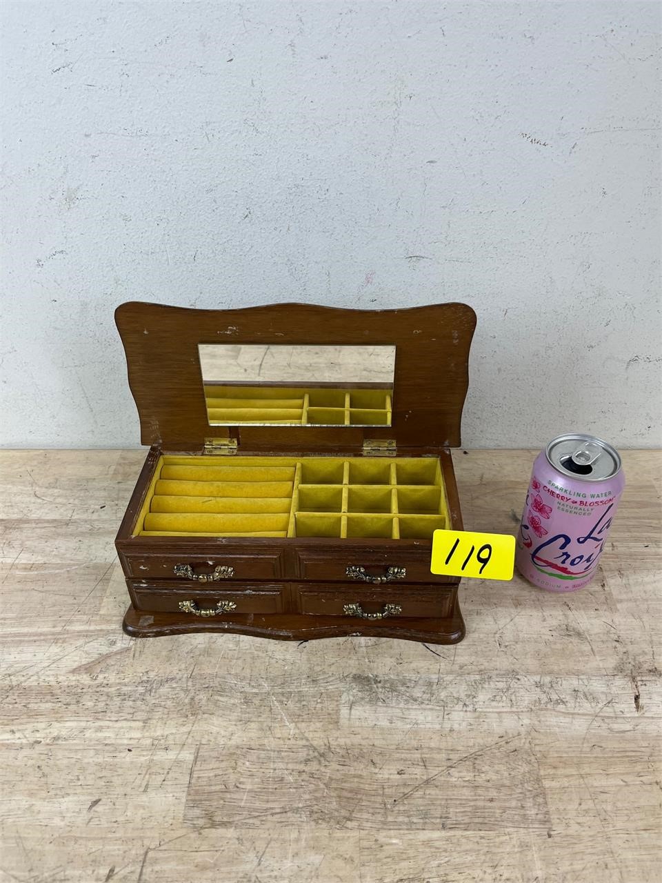 Vintage Wood Jewelry Box with mirror