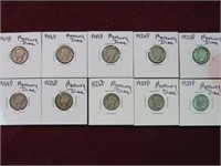 10 MERCURY DIMES 90% VARIOUS DATES MM