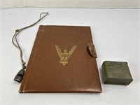 Military Journal, Whistle, and Foot Powder Tin
