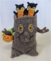 Owls in Tree Stump Plush Animated Decoration