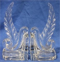 Pair Fostoria Plume bookends, 9.5 x 4.5 x 4.5