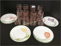 8 Pier 1 Plates, Set of 12 Glasses