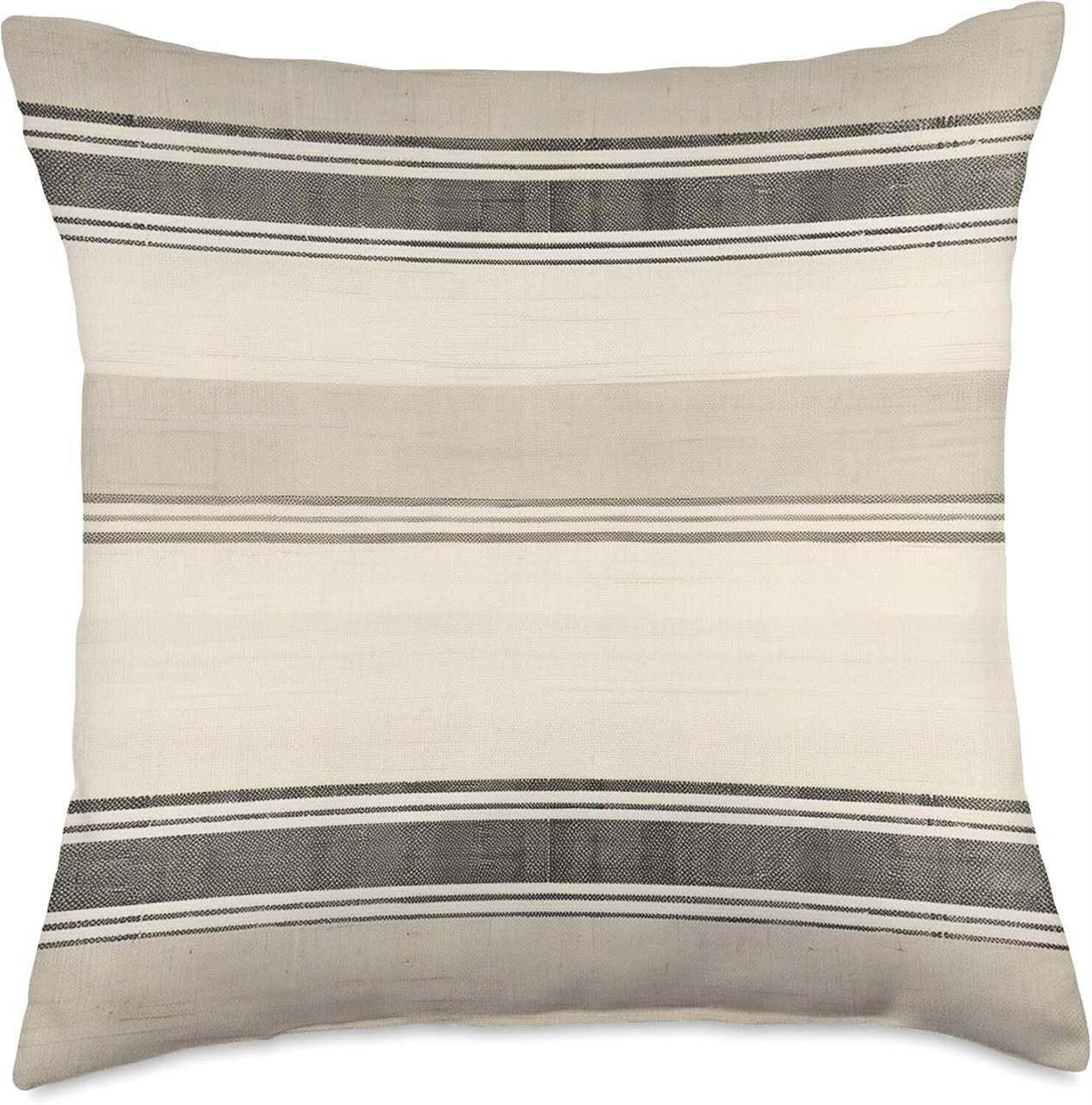 Warm Neutral Stripes Black Back Throw Pillow 18x18