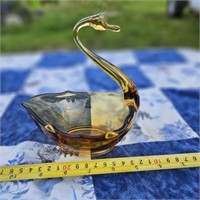 Vintage Amber Swan Candy Dish