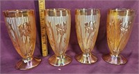 4 Iridescent glass Iris and Herringbone footed