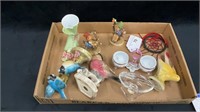 Box lot of birds, and glassware