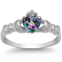 Heart .45ct Mystic & White Topaz Claddagh Ring