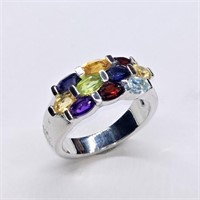 Silver Multi Colour Gem Stone(2.9ct) Ring