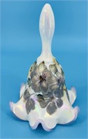 Fenton HP White Iridized Bell with Purple Crest