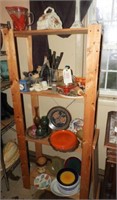 Wooden rack and contents to include: Housewares