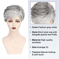 Short Grey Pixie Cut Wigs with Bangs  Fluffy