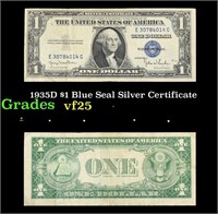 1935D $1 Blue Seal Silver Certificate Grades vf+